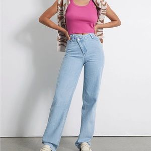 Eco Asymmetrical Waistband Boyfriend Jeans - Size 28